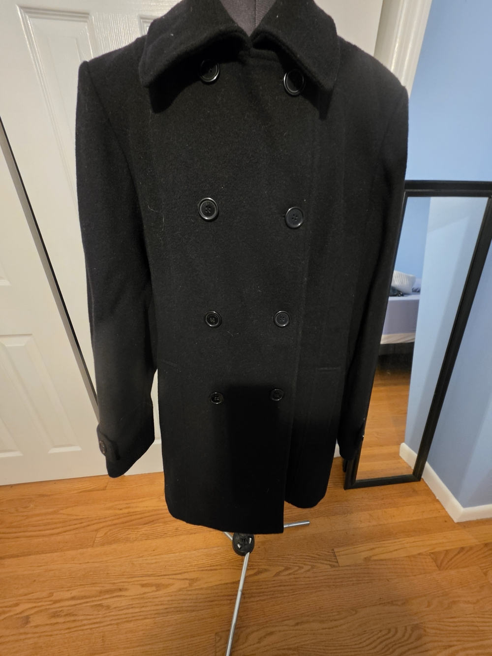 Women's Double-Breasted Black Wool Peacoat